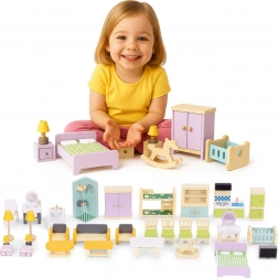 Træmøbler til dukkehus – sæt med 30 dele