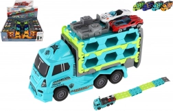 Plastlastbil – biltransportør med friløb 22 cm + 2 sportsbiler