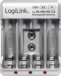 Batterioplader til Ni-MH-, Ni-Cd-, AA-, AAA- og 9 V-batterier