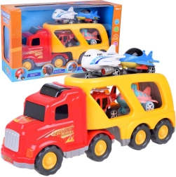 Stor lastbil – autotransporter med fly og helikopter med lyde