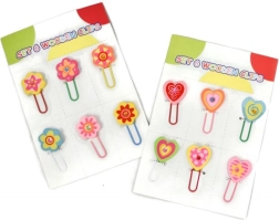 Træ-kontorklemmer hjerter eller blomster, sæt med 6 stk.