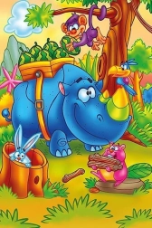 Træpuslespil Arbejdende næsehorn 16 brikker