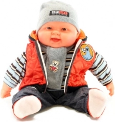 Stor babydukke - dreng - orange vest
