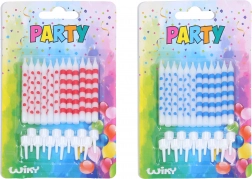 Fødselsdagslys med prikker og striber, 12 stk + holdere