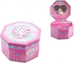 Rosa spilledåse-smykkeskrin med ballerina og spejl