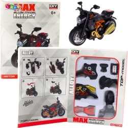 Metalmodel af motorcykel til samling 1:14 sort‑orange