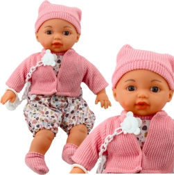 Babydukke med hue og sut på kæde Rosa 40 cm