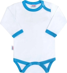 Babybody med lange ærmer og blå‑turkis kant