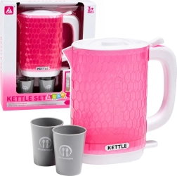 Børne-elkedel med lys og koge-lyde med kopper, pink