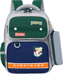 Skole rygsæk med dinosaur motiver og penalhus grå 16L