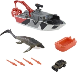 Matchbox Jurassic World redningsbåd med mosasaurus og Jeep