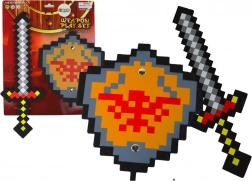 Skum ridder-sæt med pixel-sværd og skjold