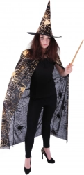 Heksekappe og hat med edderkoppespind til voksne