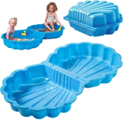 Sandkasse og soppebassin i muslingeform 2-i-1, med låg, skridsikker bund, blå