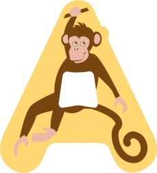 Træbogstav A - Dekoration med abe