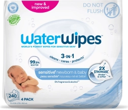 WaterWipes vådservietter Newborn & Baby 3i1, 4×60 stk. (240 stk.)