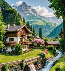 Diamantmaling Hus i de schweiziske alper 30x40 cm