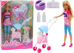 Dukke Anlily med hund i vogn