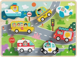 Tooky Toy Montessori træ-indsætningspuslespil – transportmidler (7 brikker)