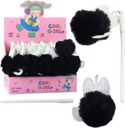 Gelpen med sort pompon, blå blæk 17 cm 0,5 mm