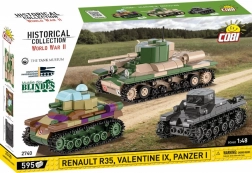 Historisk plastikbyggesæt af kampvogne Renault R35, Valentine IX, Panzer I