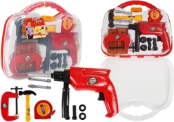 Sæt med børneværktøj i kuffert med boremaskine og skruer