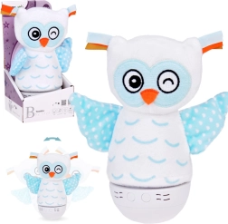 Plysugle – natlampe med skiftende farver og spilledåse til børn