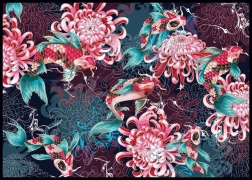 Puslespil Secret Garden: Koi karper og krysantemum 1000 brikker