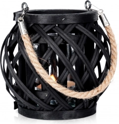 Sort bambuslanterne til lys 14,5 × 14 cm