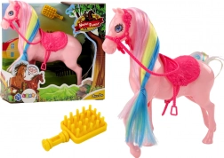 Figur af hest med farverig man og lyserødt sadel