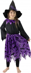 børnekostume heks med hat og flagermusmotiv (størrelse s)
