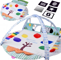 Stor interaktiv rund baby lege- og aktivitetsmåtte 2-i-1 med buer og kontrastkort