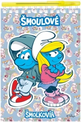 notesblok Smølferne med pen, spiralbundet linjeret og blank, 15 × 22 cm