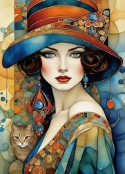 Diamantmaling elegant kvinde med kat 30 × 40 cm