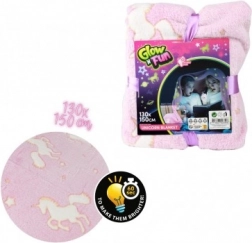 Plys glødende tæppe med enhjørninger 130 × 150 cm rosa