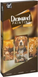 diamantmaleri på ramme hund – triptykon 40 × 20 cm + 30 × 20 cm