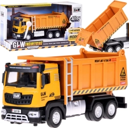 Børnelastbil med tippefunktion med lys og lyd, metalchassis, pull-back