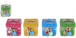 Børns sparebøsse i metal med lås