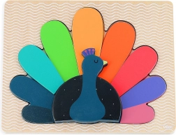 Træpuslespil med indsats – Påfugl fra Vilac