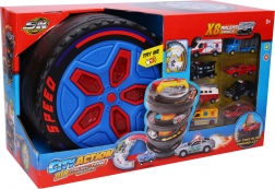 Transportabel racerbane-station med effekter og 8 biler