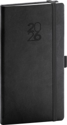 Stilfuld sort lomme kalender med elastik og blyantholder Aprint 2026