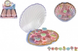 Sæt af justerbare børneringe med havtemaer i en muslingeskalformet æske