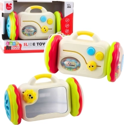 Interaktivt spejl på hjul til babyer – pædagogisk legetøj med rangle