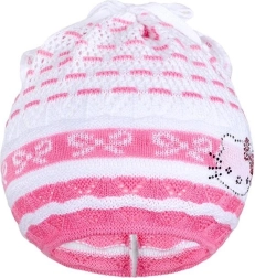 Strikket hue-tørklæde New Baby kat rosa