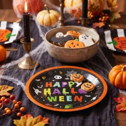 Halloween-paptallerkener Happy Halloween, runde, 23 cm, 8 stk.