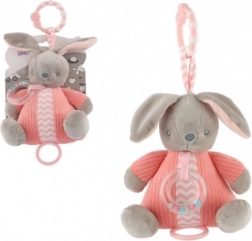 Plysset kanin med optræks spilledåse og rangle, lyserød (18 × 20 cm)