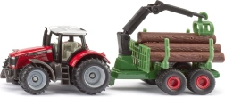 Siku traktor Massey Ferguson med skovvogn og træstammer