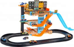 Fireetagers parkerings­tårn med elevator til børn 3+ Biler og helikopter med rutsjebane