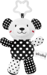 Plysset sort-hvid bamse med rangle til babyer