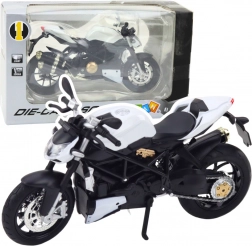 metal sportsmotorcykel 1:12 med lys og lyd – hvid